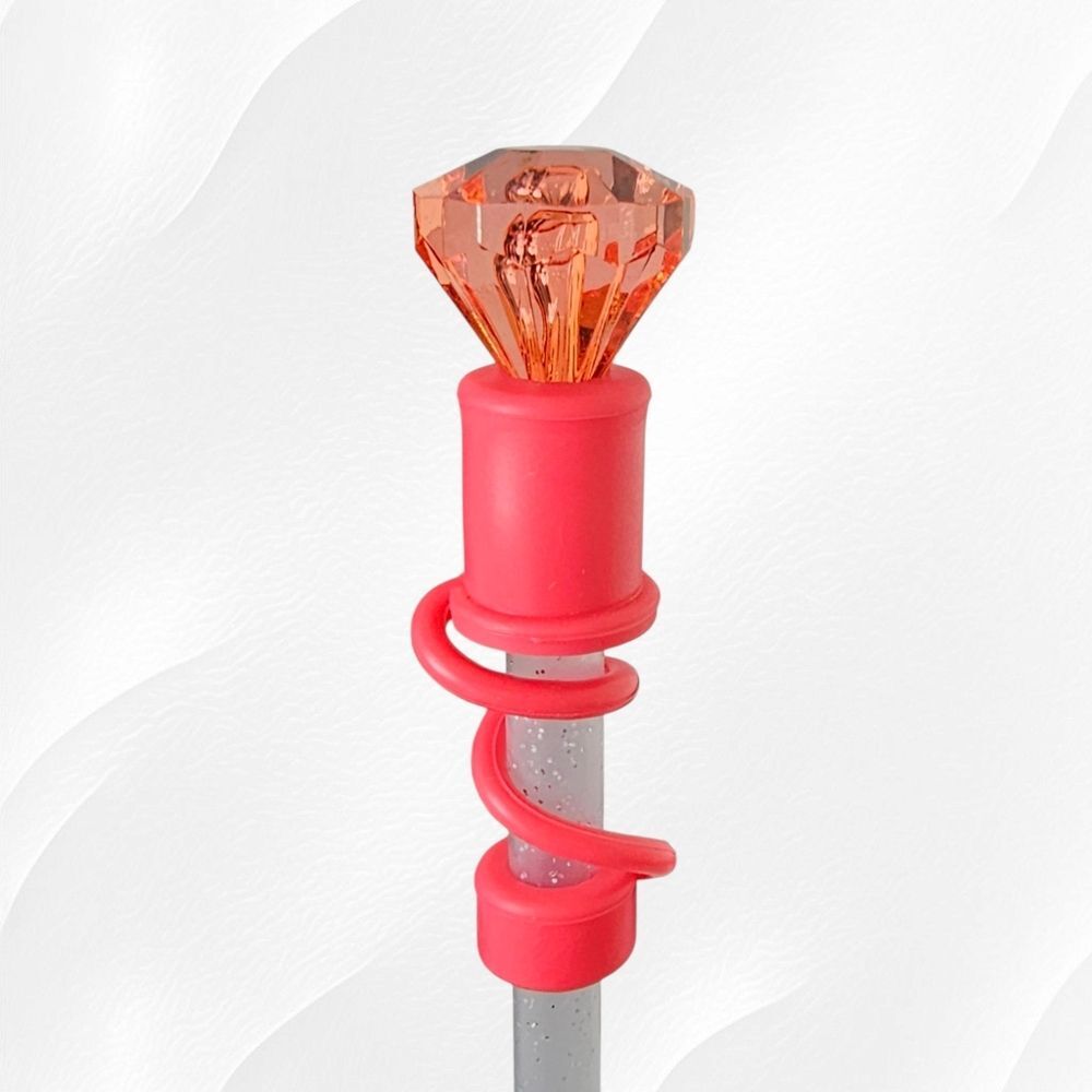 Hot Pink Diamond Straw Topper - Straw Cover - 10mm Straw Topper
